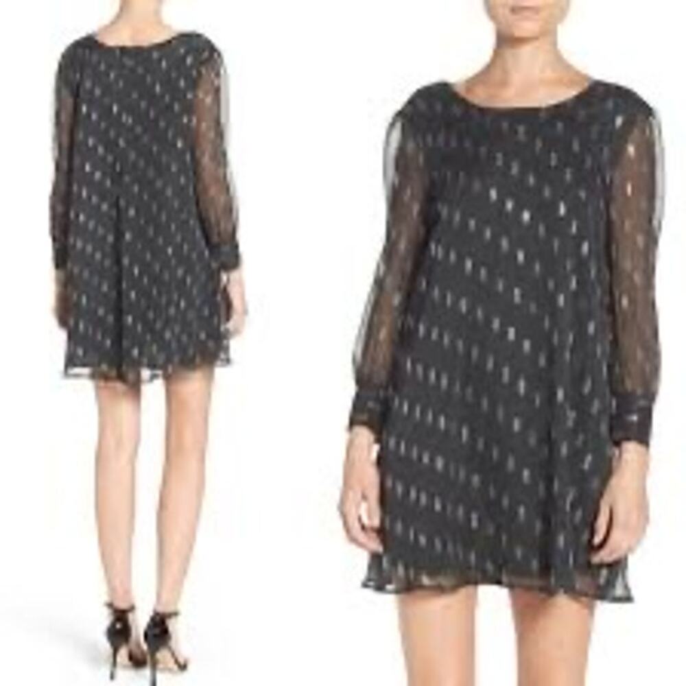 Banana Republic Black Ruffle Cuff Shift Dress Shear Sleeves Knee Length Dress 8‎